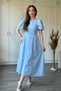 Muslin Fabric Balloon Sleeve Midi Blue Dress - 4