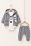 Baby Boy Set - Children's Set - Hooded Top and Bottom Set with Three Teddy Bear Details - 3