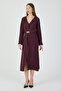 V-Neck Modal Fabric Regular Fit Long Dress with Slits and Buckle Details # 03025 - 5