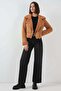 Women's Double-Breasted Collar Faux Fur Light Brown Jacket - 5