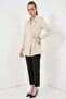 Women's Blazer with Collar, Belted, Side Tie, Beige Jacket - 2