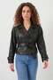 Women's Classic Collar Belted Double Button Black Jacket - 6