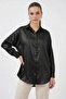 Women's Oversize Satin Black Shirt - 2