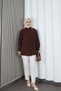 Bow Detailed Gathered Balloon Sleeve Tunic Brown Hnt2128 - 4
