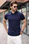 Navy Blue Regular Fit Polo Collar Knitwear Men's T-Shirt E7502 - 5
