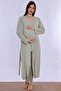 Cotton Dressing Gown Maternity Nursing Pajama Set with Adjustable Elastic Waist Effortt - Green - 2