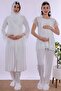 Adjustable Waist Elasticated Maternity Pajama Set with Hijab Effortt - Ecru