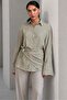 Khaki Scarf Detailed Square Patterned Women's Shirt Mg2783