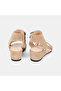 Women's Beige Zippered Wedge Heeled Suede Sandals - 5