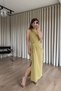Oil Green Gathered Waist Dress with Buckle Detail and Slit - 3