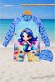 Girls' Uv Protection Long Sleeve Swimsuit with Hidden Zipper and Bonnet
