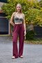 Women's Wrinkled Loose Draped Trousers Burgundy - 2