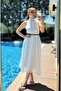Women's self-scarf neck strap lined polka dot midi dress white - 2