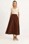 Elastic Waist Poplin Casual Long Skirt Brown - 3