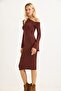 Lycra Soft Flounce Sleeve Stylish Dress Brown - 5