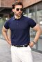 Navy Blue Snap Closure Polo Collar Knitwear Men's T-Shirt E7493 - 3