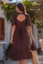 Women's Coffee Color Backless Midi Length Belted Dress Arm-23Y001080 - 2