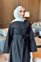 Black Collar Detailed Poplin Dress - 4