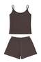 Premium - Neat Collection | Brown Rib Textured Thin Strap Modal Viscose Women's Pajama Set with Shorts - 5
