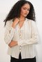Women's Lace-Up Striped Linen Shirt 1508 - Cream - 4