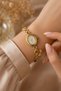Women's Gold Yellow Oval Case Chain Watch with Zircon Stone and Bee Figured Charm Bracelet Watch - 6