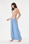 Women's Blue Italian 100% Linen Belted Elastic Waist Loose Wide Leg Palazzo Trousers Size 38 - 42 - 2