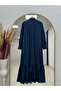 Azende Front Pleated Sleeve End Double Buttoned Dress-Pa9882 Navy Blue - 8