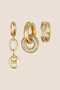 Gold Color Zircon Stone Oval Plate Dangle 3-Piece Hoop Earring Set