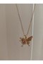 Zircon Stone Enamel Pearl Detailed Butterfly Steel Women's Necklace - 6
