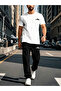 Men's Cotton Mountain Logo Printed Crew Neck T-Shirt Jogger Sweatpants Set - 3