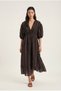 Women's V-Neck Elastic Waist Balloon Sleeve Lined Long Dress Ru-3075 - 4