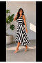 Summer Black and White Striped Asymmetrical Cut Sleeveless Midi Dress - 2