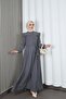 Ayrobin Belted Hijab Dress with Ruffles on the Shoulders and Front Gray Hnt7345 - 6