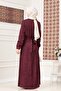 Tie-Waist Jacquard Evening Dress-Bordo - 4