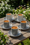Emsan Striped and Houndstooth Patterned Porcelain Coffee Cup Set for 6 People – Stylish Turkish Coffee Presentation Set - 2