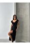 Slit Butterfly Sleeve Plain Viscose Dress - 4