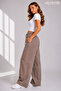 Women's Linen Blend Denim Patterned Wide Leg Summer Trousers - 5