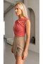 Women's Pomegranate Flower Color Gathered Sandy Fabric Sleeveless Blouse - 5