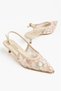 Zeva Women's Floral Patterned Tulle Embroidered Pointed Toe Slingback Short Heeled Evening Dress Shoes