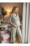 New Season Green Summer Stylish Lace Detailed Design Short Sleeve Maternity Pajama Set with Breastfeeding Feature 3-Piece Set - 3