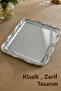 2-Piece Rose Patterned Tray - Stainless Steel Silver Frame Detailed Coffee and Catering Serving Presentation Tray - 6