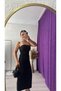 Women's Black Strapless Slit Midi Summer Dress - 5