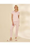 Women's Pink Lace Trim V-Neck Printed Pajama Set