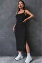 Women's Strappy Long Ottoman Dress with Side Slits - 5