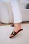 Rios Suede Gold Buckle Detailed Women's Bitter Brown Suede Flat Slippers - 3