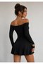 Open Shoulder Collar Belt Detailed Stretchy Mini Dress - 3