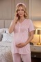 Women's Pink Floral Lace New Season 3-Piece Maternity Pajama Set with Dressing Gown - 2