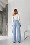 Belted Striped Ice Cream Color Palazzo Jeans/Denim Pants - 2