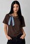 Women's Brown Chain and Scarf Detailed Oversize Short Sleeve T-Shirt (95% Cotton) - 5