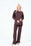 Maternity Side Zipper Long Sleeve High Waist Wide Leg Soft Touch Tracksuit Set Aci Brown - 2